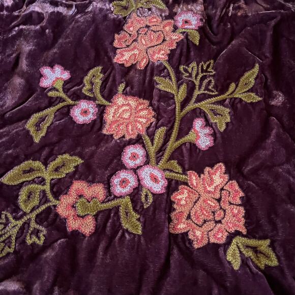 J Jill Purple Velvet Floral Embroidered Button Down Blazer Jacket Sz L - Picture 4 of 9
